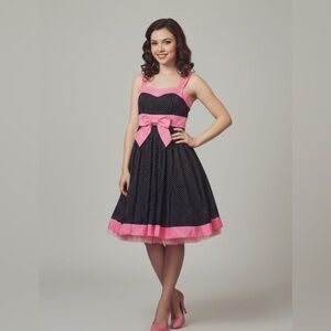✨NEW Ruby Rox Black white polka dots and Pink Midi Dress 👗 with bow